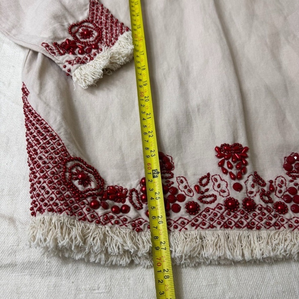 Soft Surroundings Sahara Tunic Womens PS Red Bead Embroidery Linen Blend Boho - Picture 4 of 10